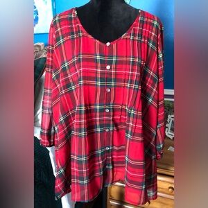 NorthStyle Red and Green Plaid Blouse Sz. 1X